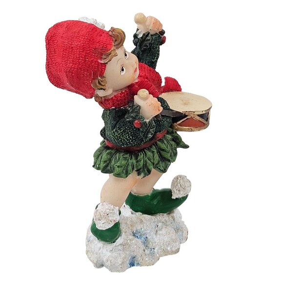Ks Collections Christmas Elf Figurines Drum Tambourine Set of 2 Holiday Decor - Picture 3 of 10